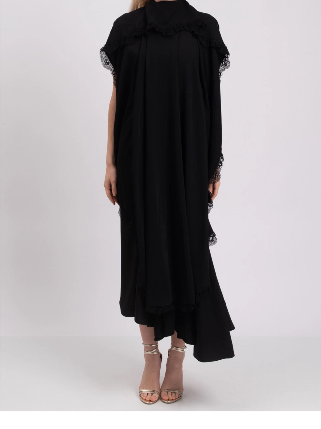 Rrp2650 Balenciaga Midi Dress Fr34 Us2 Uk6 Xs Black Lace Draped Made In France